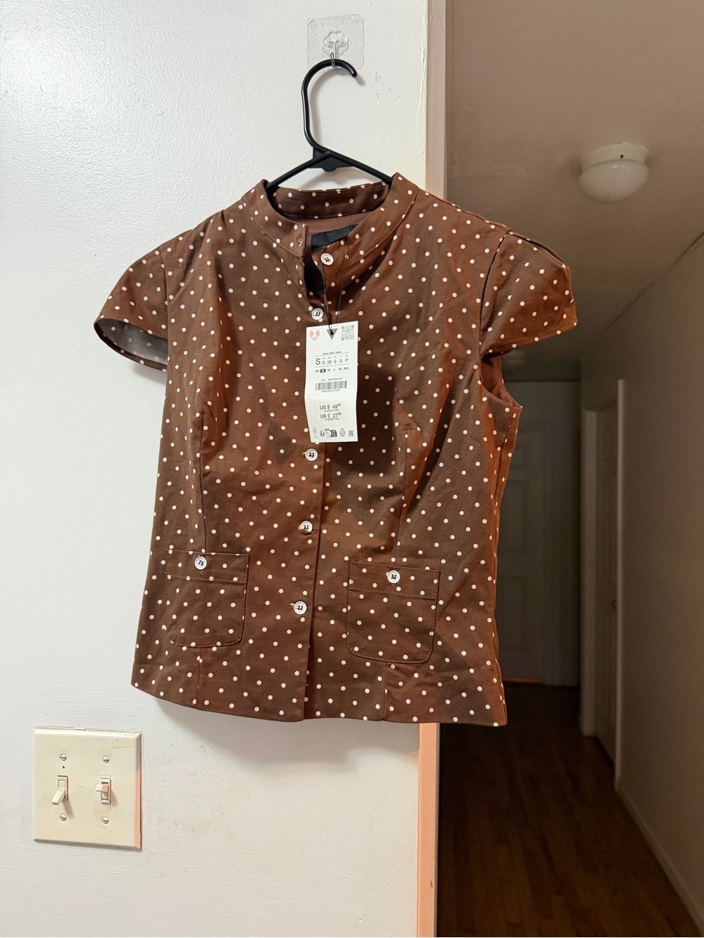 Brown Polka Dot Short Sleeve Button Top and short set